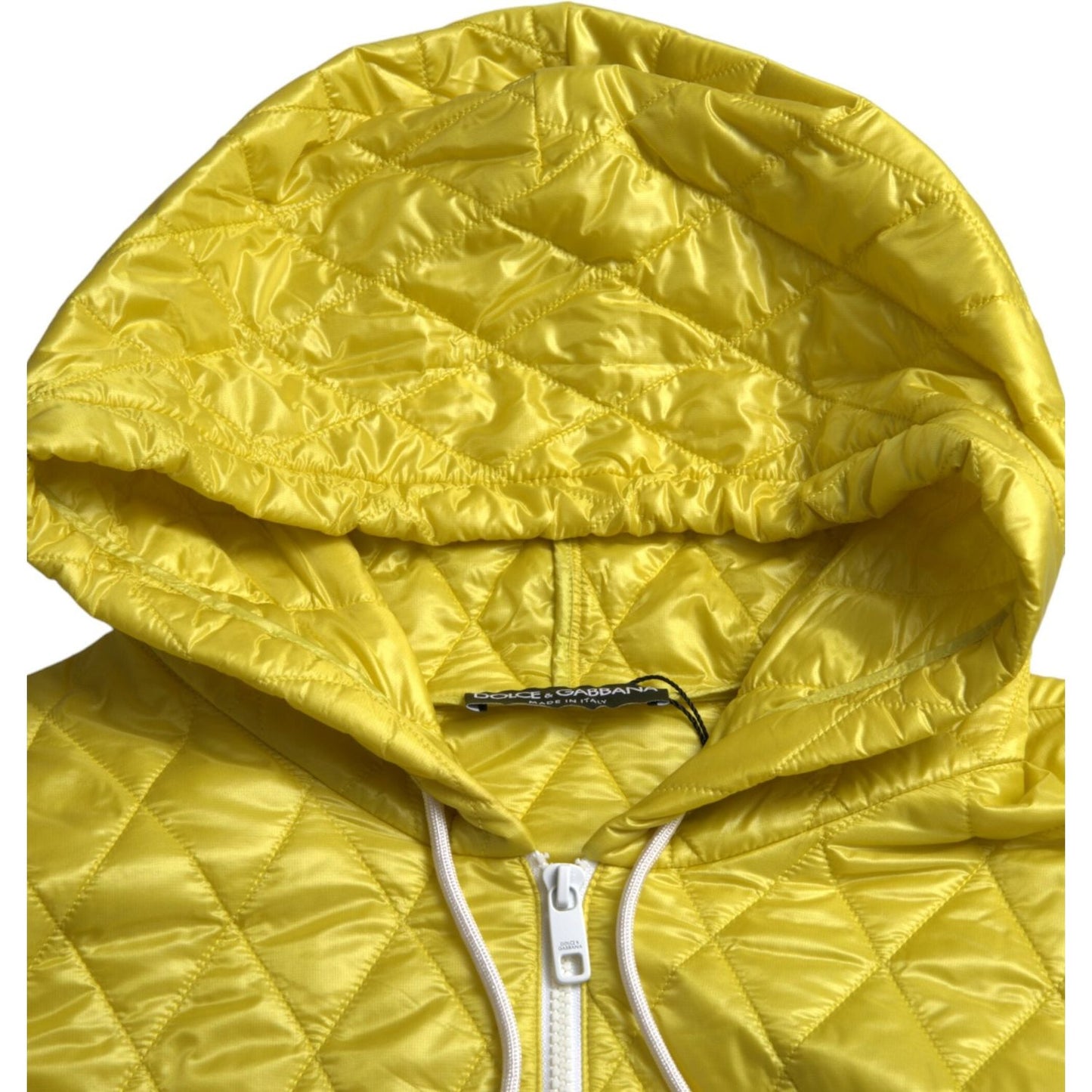 Dolce & Gabbana Yellow Nylon Quilted Hooded Pullover Jacket Dolce & Gabbana