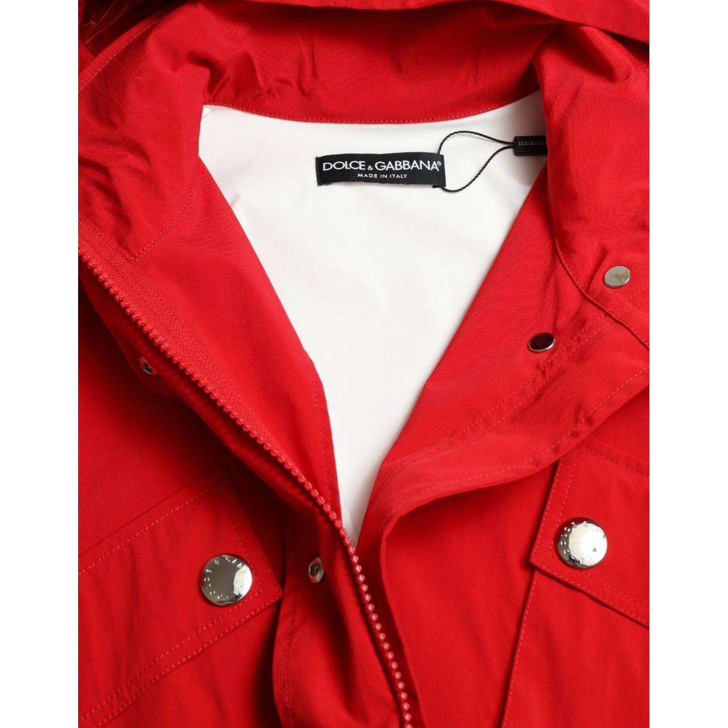 Dolce & Gabbana Red Polyester Hooded Button Rain Coat Jacket Dolce & Gabbana