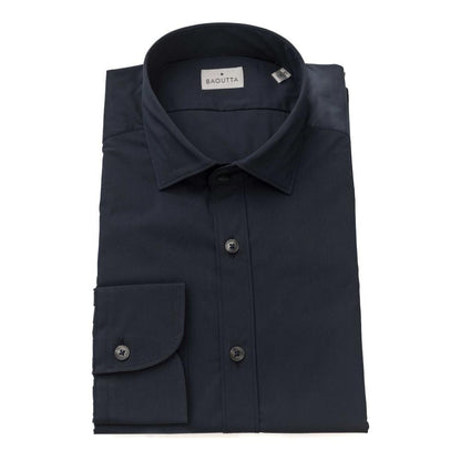 Bagutta Blue Cotton Men Shirt Slim Fit with French Collar Bagutta