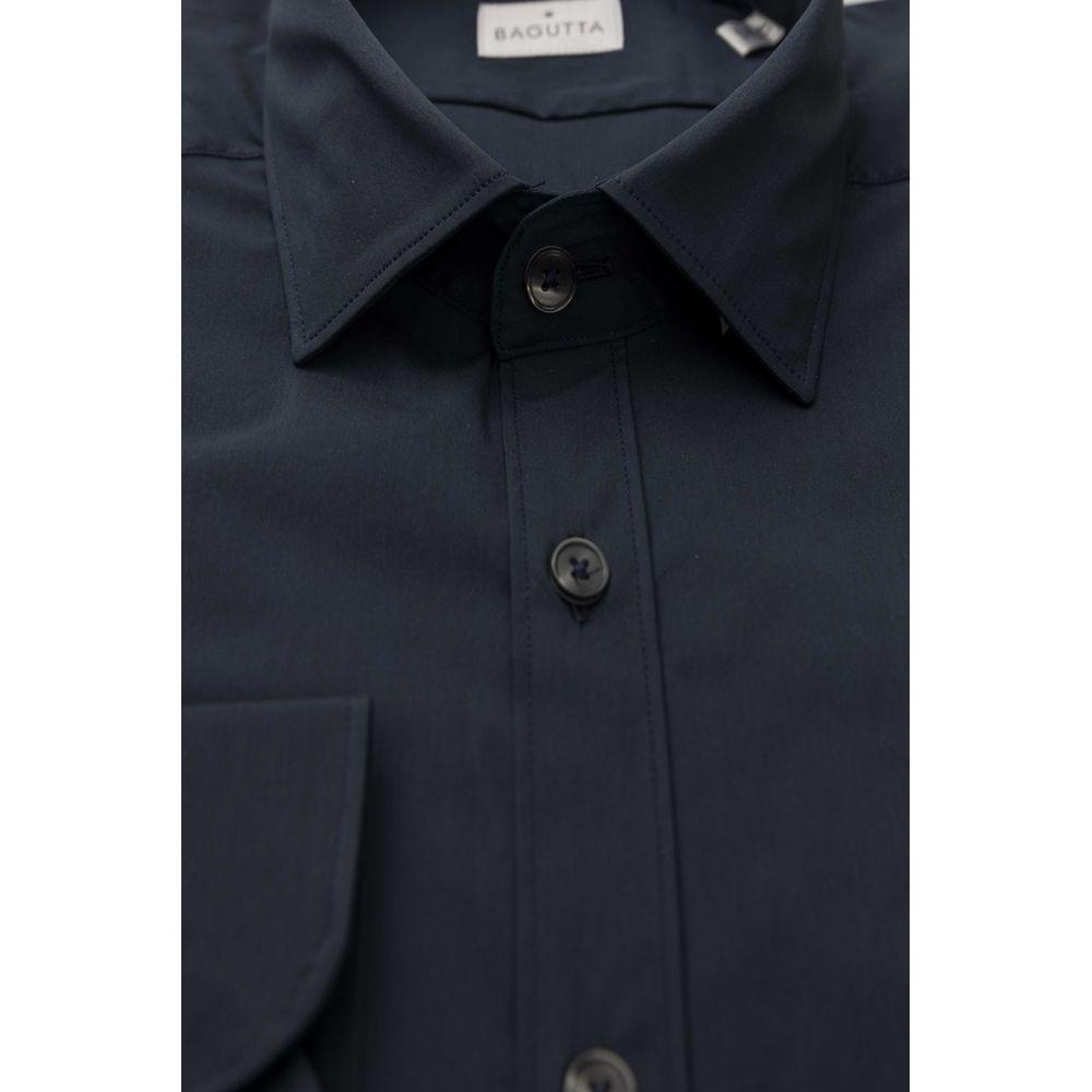 Bagutta Blue Cotton Men Shirt Slim Fit with French Collar Bagutta