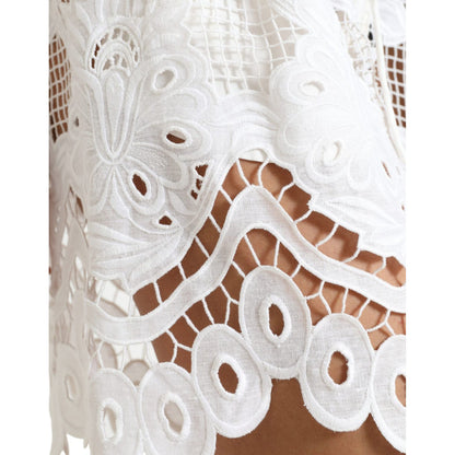 Dolce & Gabbana White Cotton Cutout High Waist Bermuda Shorts Dolce & Gabbana