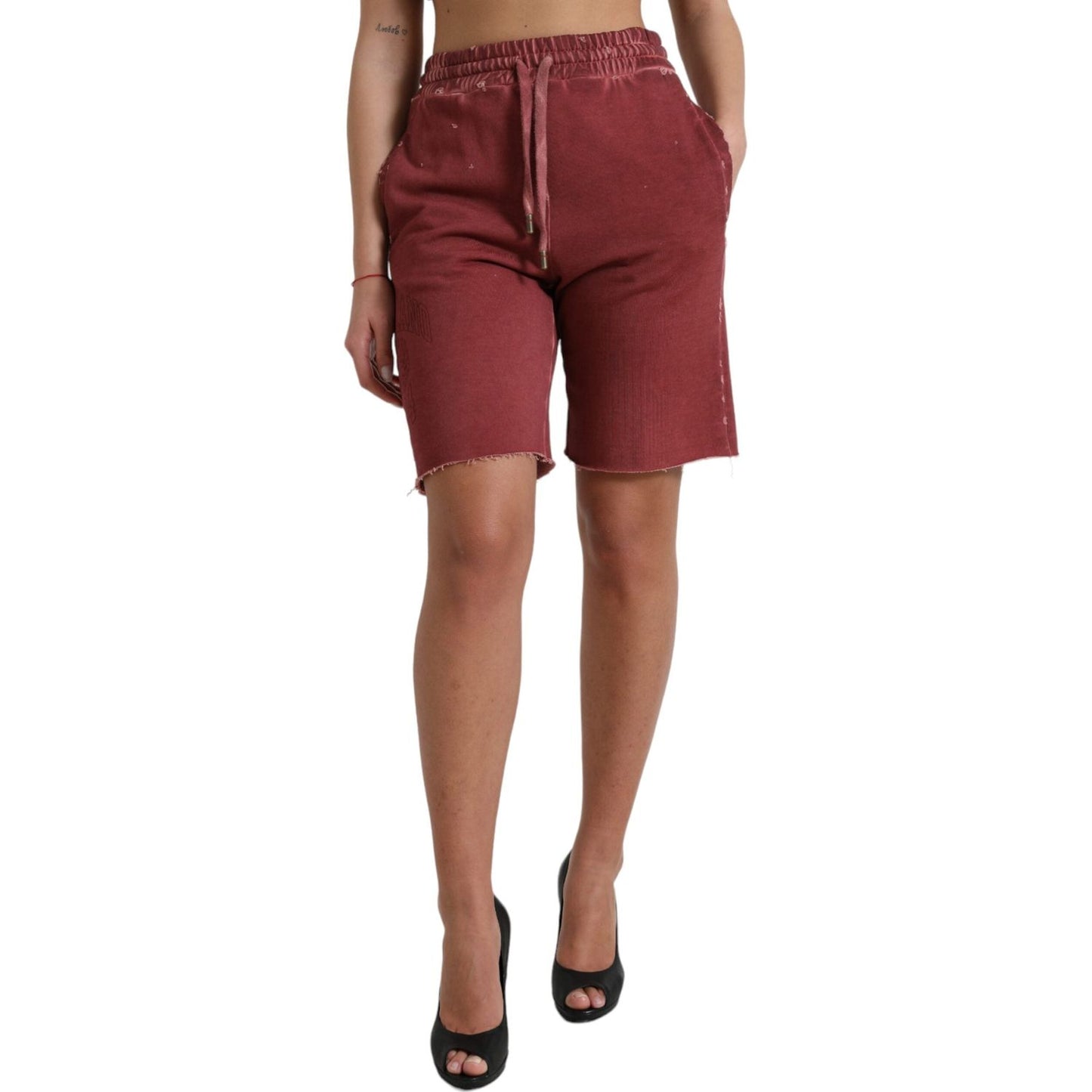 Dolce & Gabbana Maroon Cotton High Waist Sweatshorts Shorts Dolce & Gabbana