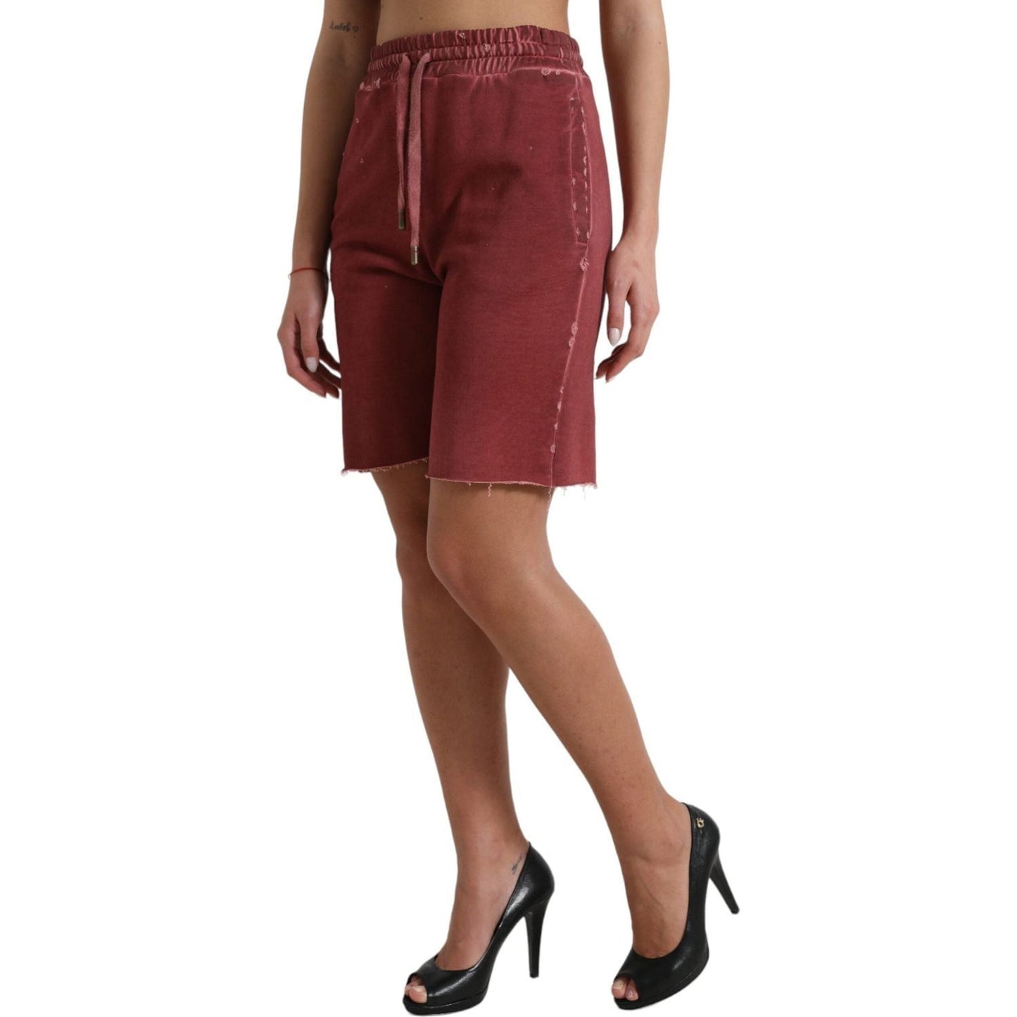 Dolce & Gabbana Maroon Cotton High Waist Sweatshorts Shorts Dolce & Gabbana