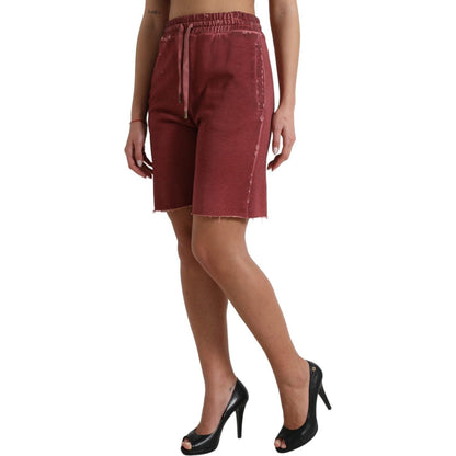 Dolce & Gabbana Maroon Cotton High Waist Sweatshorts Shorts Dolce & Gabbana