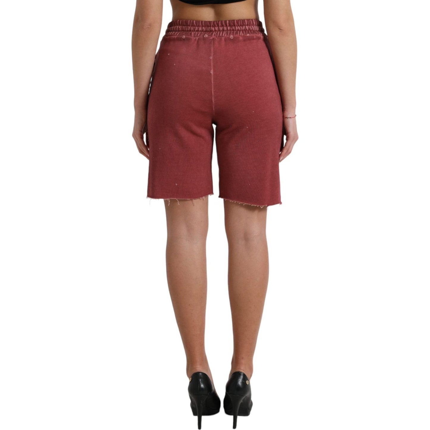 Dolce & Gabbana Maroon Cotton High Waist Sweatshorts Shorts Dolce & Gabbana