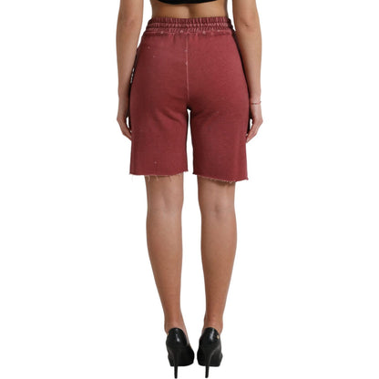 Dolce & Gabbana Maroon Cotton High Waist Sweatshorts Shorts Dolce & Gabbana