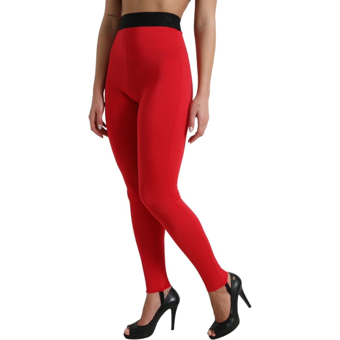 Dolce & Gabbana Red Nylon DG Logo Slim Leggings Pants Dolce & Gabbana