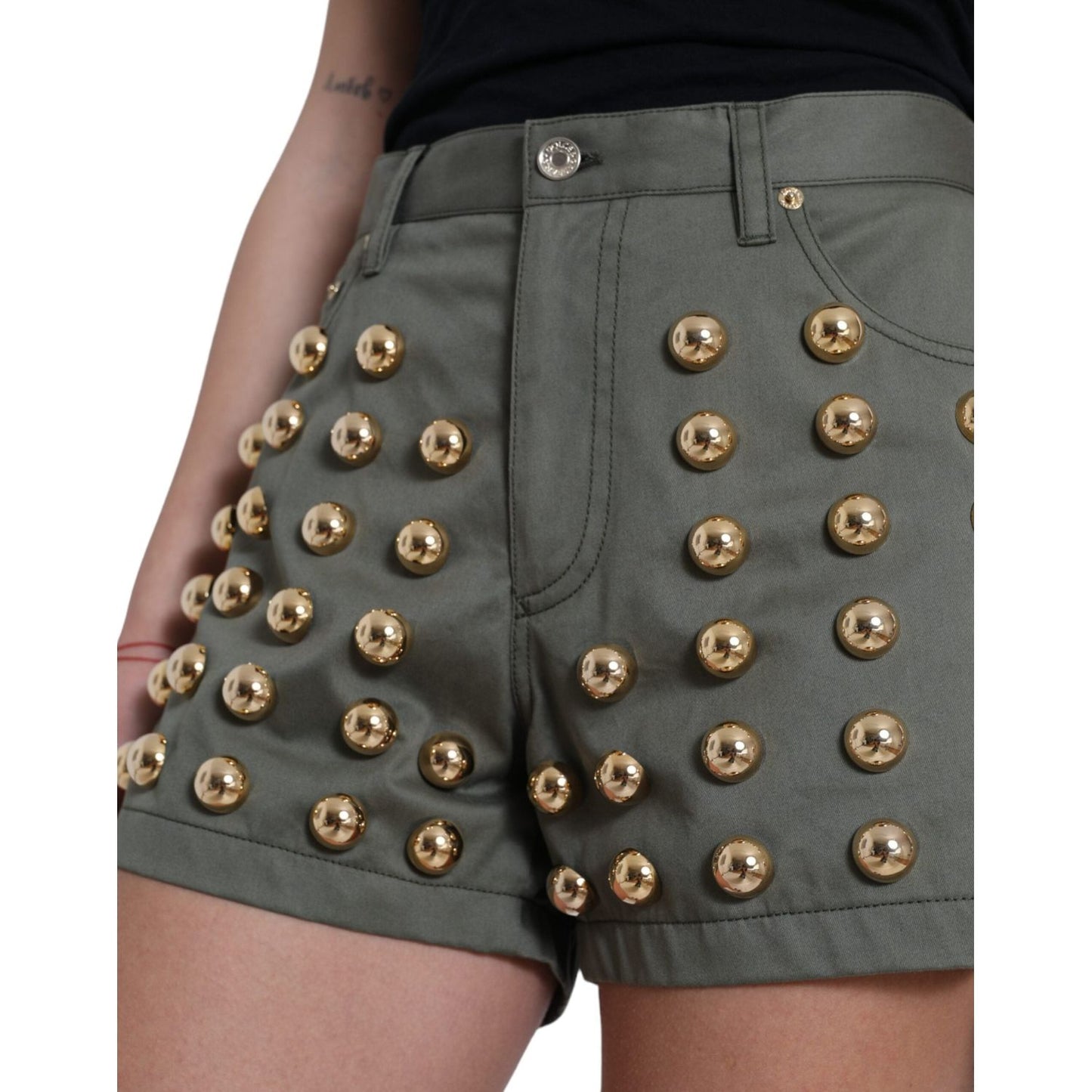 Dolce & Gabbana Green Embellished Cotton High Waist Hot Pants Shorts Dolce & Gabbana