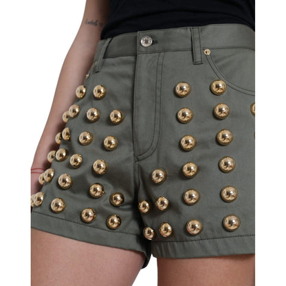 Dolce & Gabbana Green Embellished Cotton High Waist Hot Pants Shorts Dolce & Gabbana