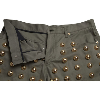 Dolce & Gabbana Green Embellished Cotton High Waist Hot Pants Shorts Dolce & Gabbana