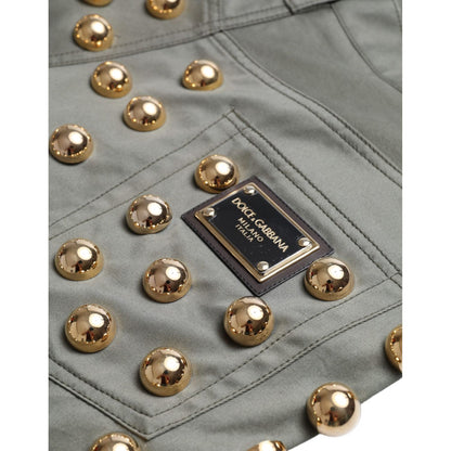Dolce & Gabbana Green Embellished Cotton High Waist Hot Pants Shorts Dolce & Gabbana
