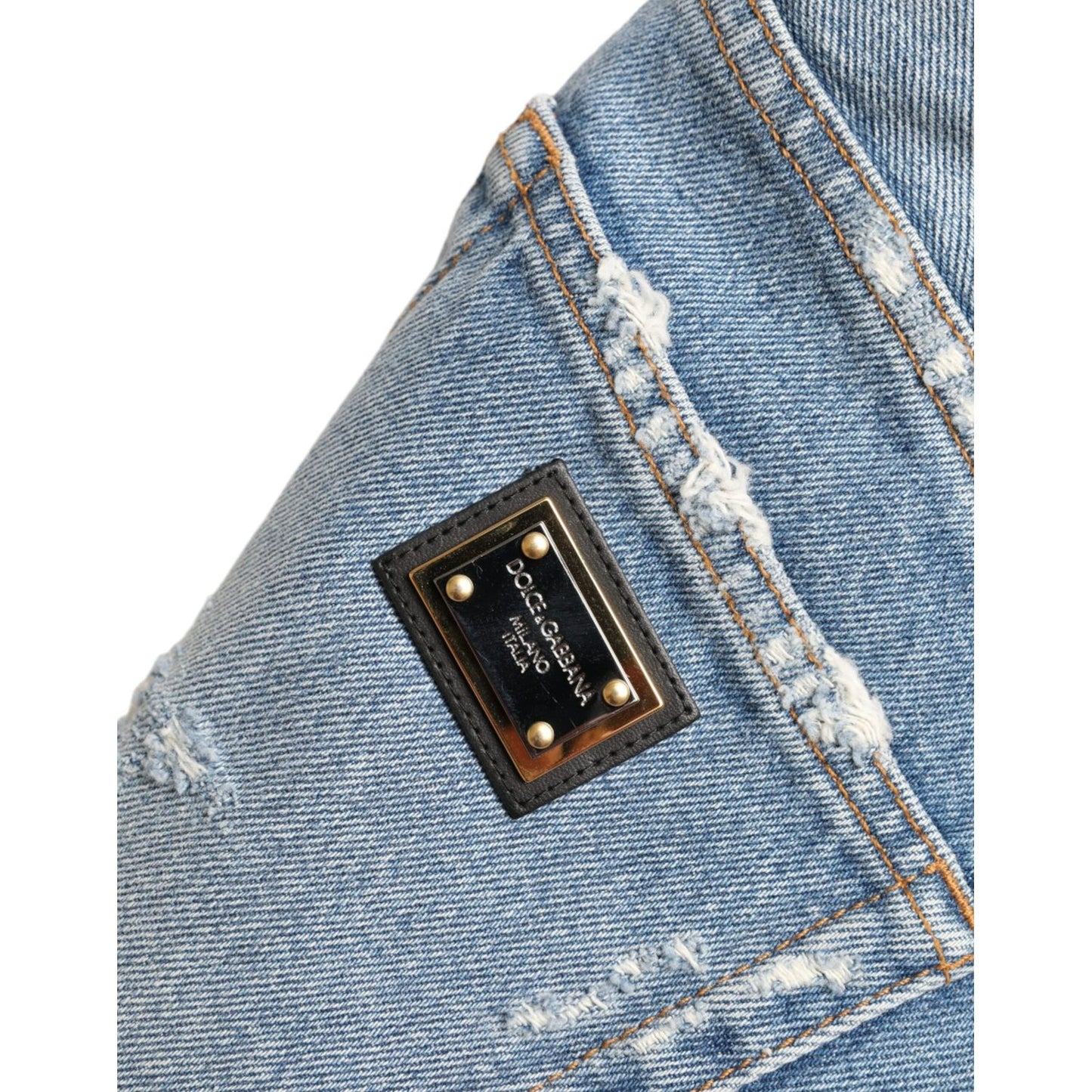 Dolce & Gabbana Blue Tattered Embellished Bermuda Shorts Dolce & Gabbana