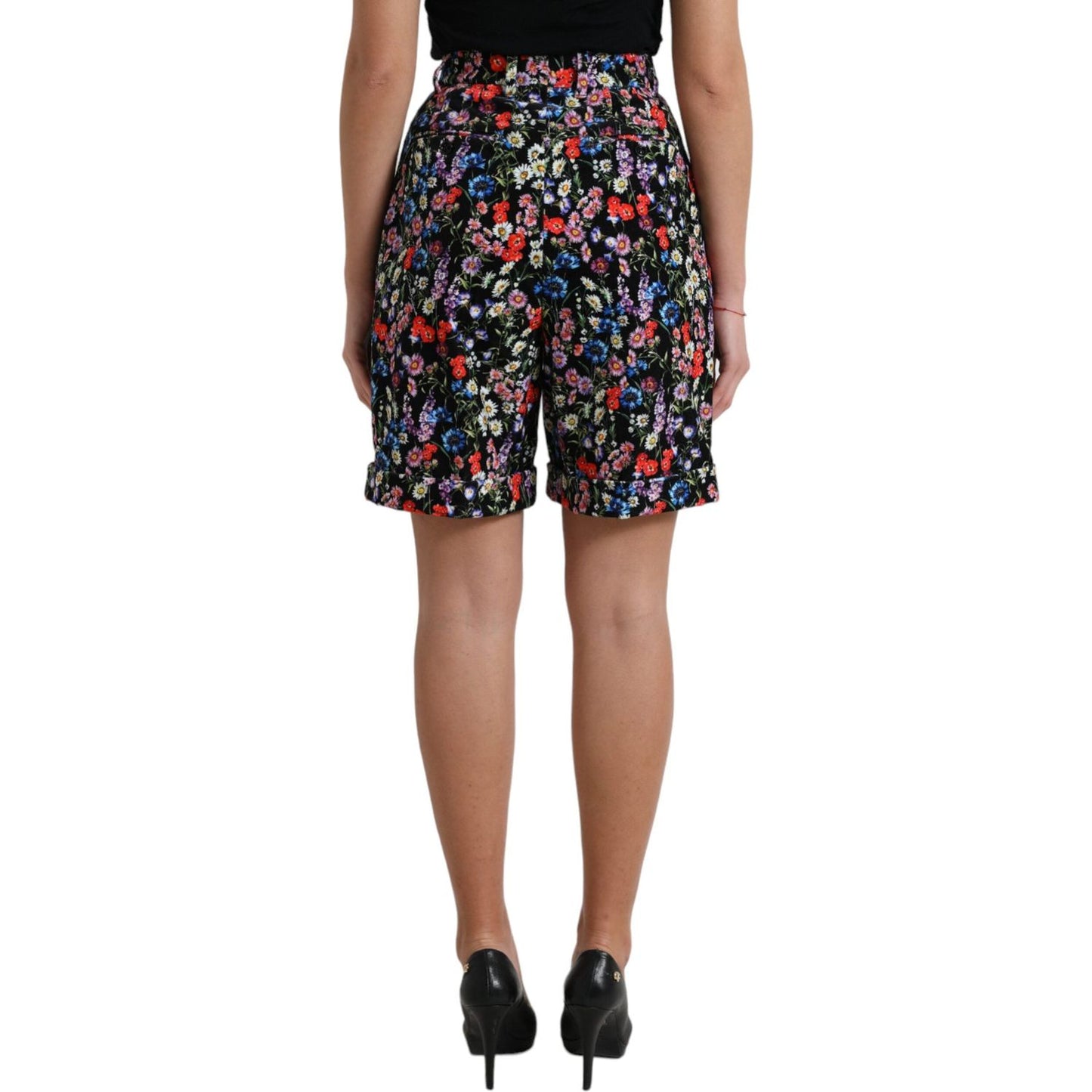 Dolce & Gabbana Black Floral High Waist Hot Pants Shorts Dolce & Gabbana