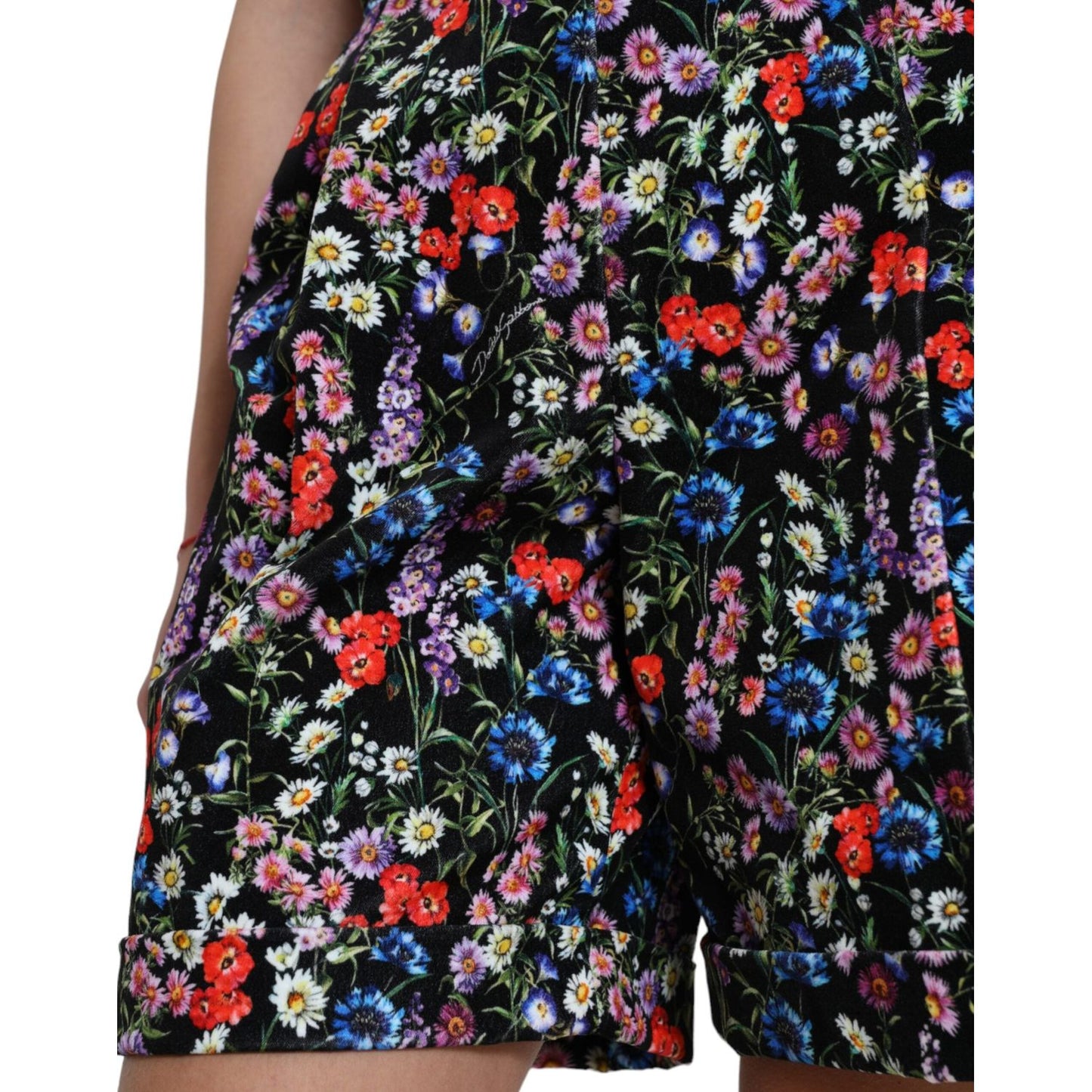 Dolce & Gabbana Black Floral High Waist Hot Pants Shorts Dolce & Gabbana