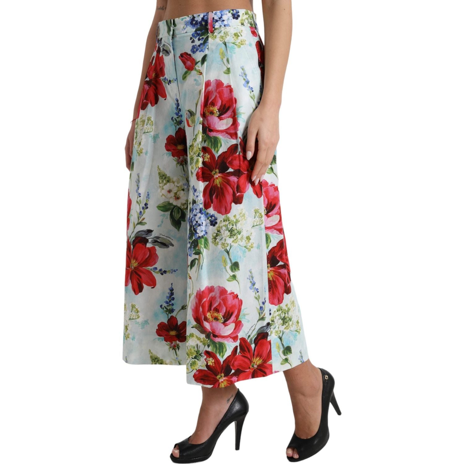 Dolce & Gabbana Multicolor Floral High Waist Wide Leg Pants