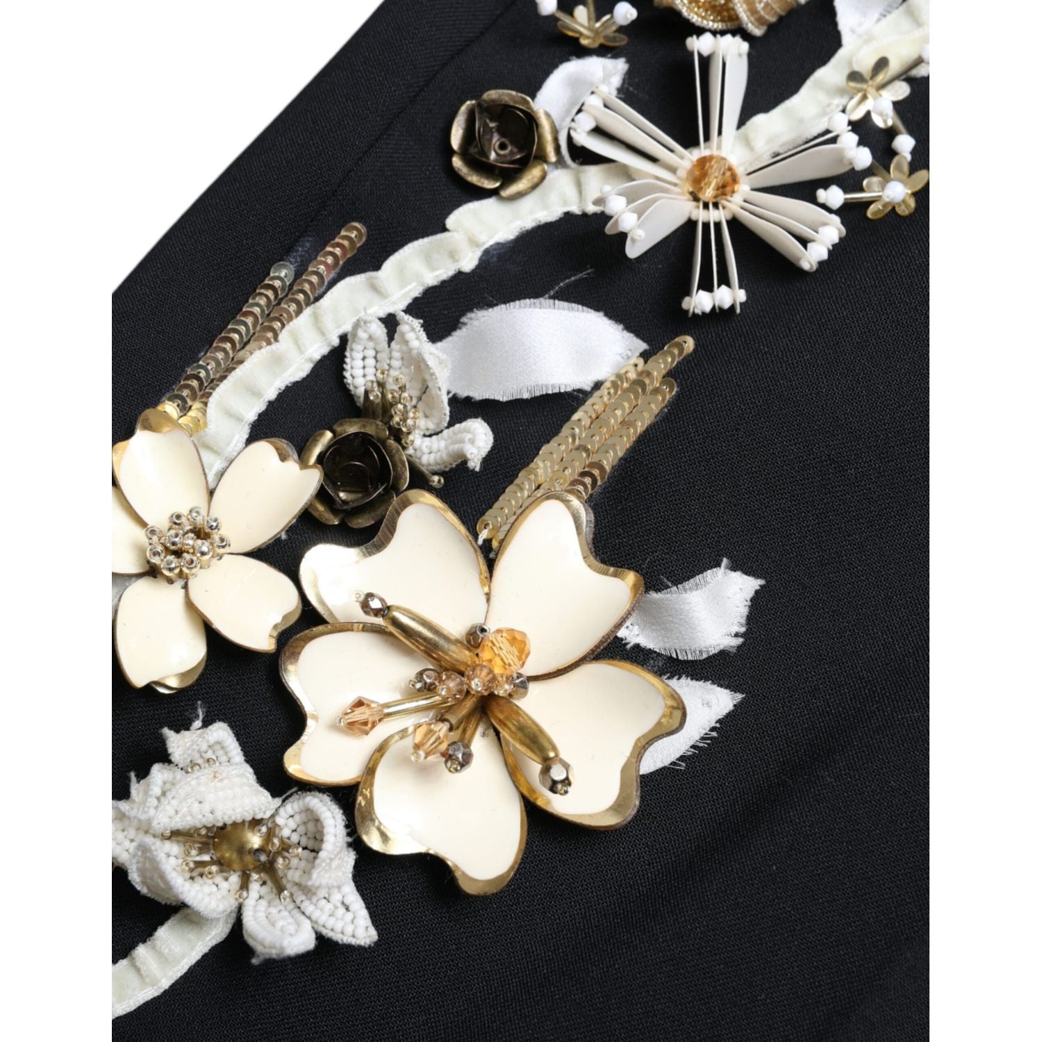 Dolce & Gabbana Black Floral Applique High Waist Tapered Pants