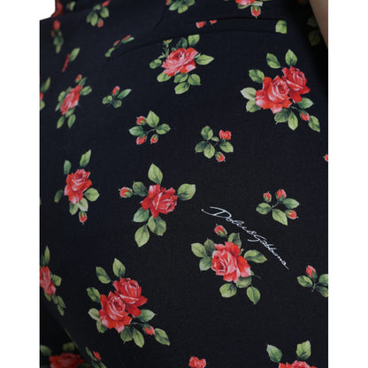 Dolce & Gabbana Black Floral Wool High Waist Tapered Pants Dolce & Gabbana