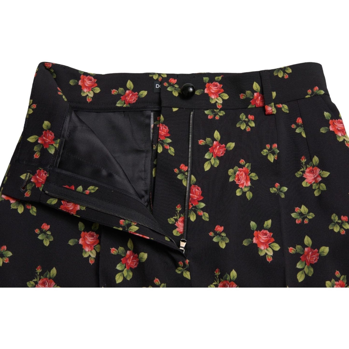 Dolce & Gabbana Black Floral Wool High Waist Tapered Pants Dolce & Gabbana