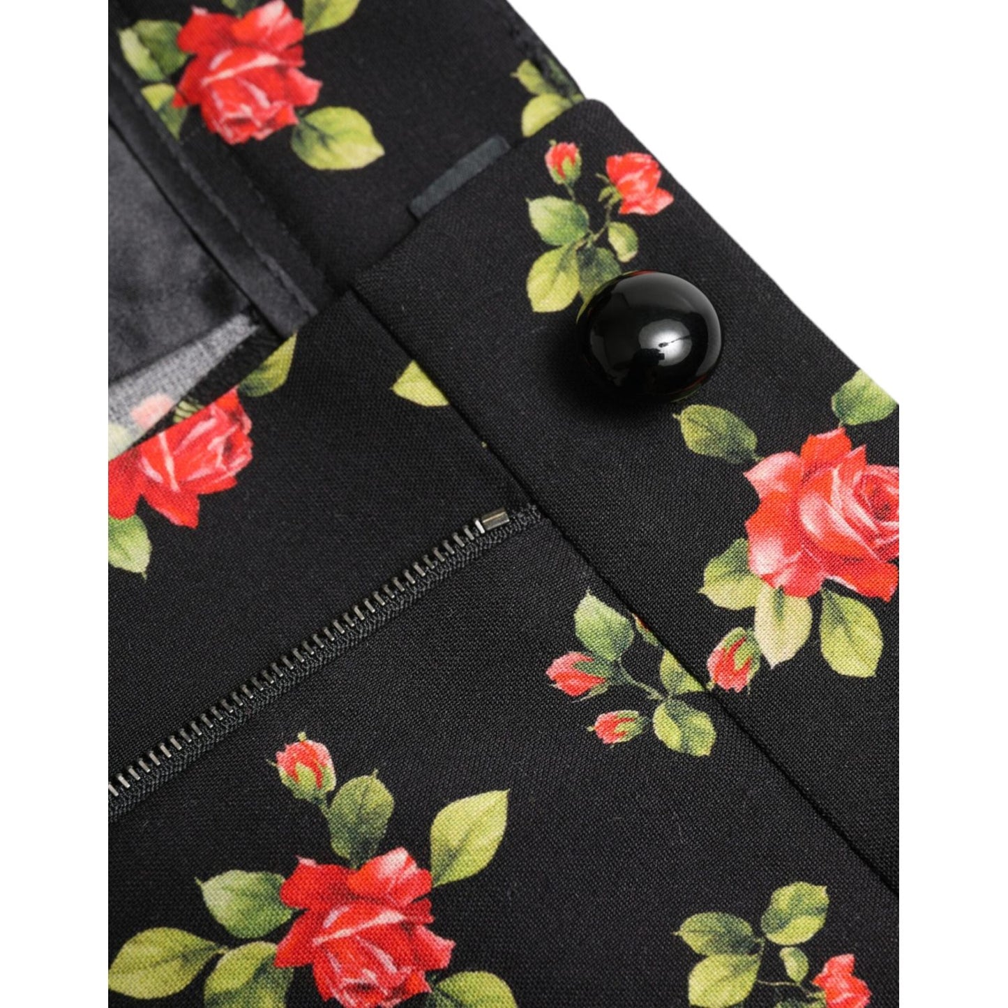 Dolce & Gabbana Black Floral Wool High Waist Tapered Pants Dolce & Gabbana