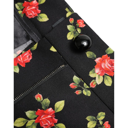 Dolce & Gabbana Black Floral Wool High Waist Tapered Pants Dolce & Gabbana