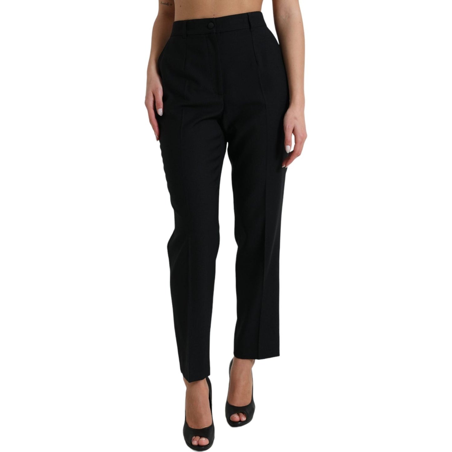 Dolce & Gabbana Black Wool High Waist Straight Pants Dolce & Gabbana