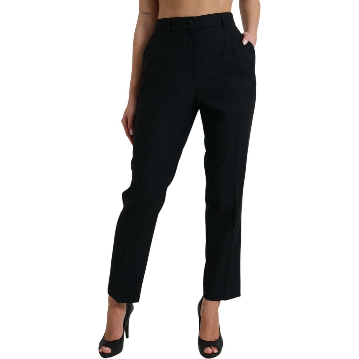 Dolce & Gabbana Black Wool High Waist Straight Pants Dolce & Gabbana