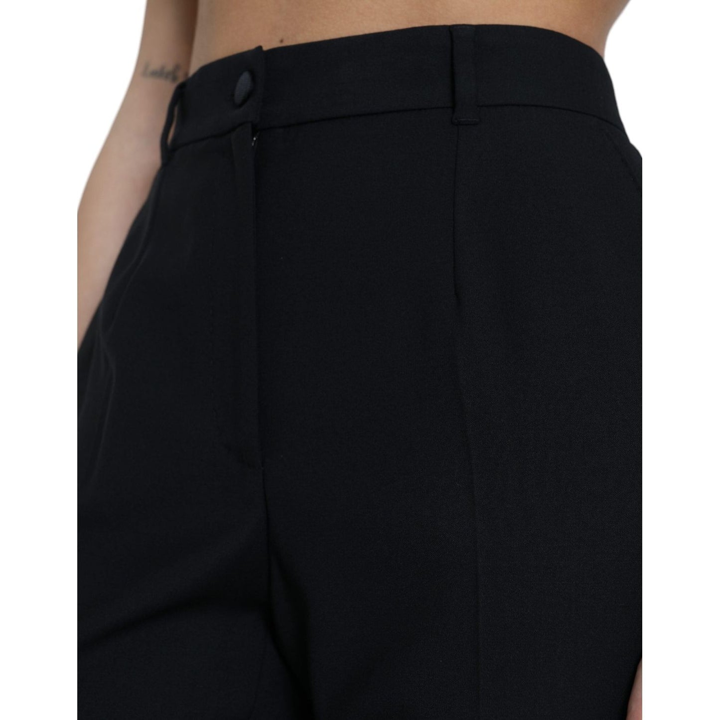 Dolce & Gabbana Black Wool High Waist Straight Pants Dolce & Gabbana