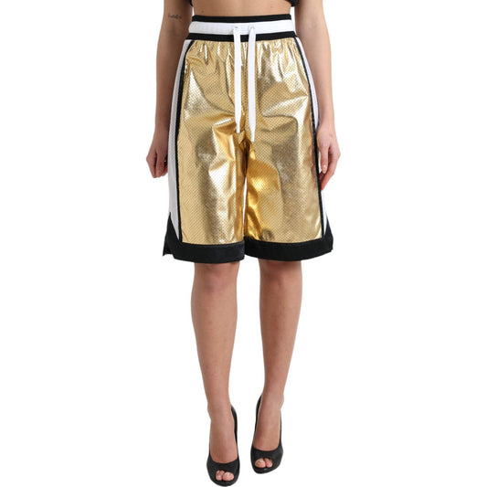 Dolce & Gabbana Gold Polyester Perforated High Waist Shorts Dolce & Gabbana