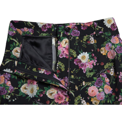 Dolce & Gabbana Black Floral Wool High Waist Wide Leg Pants Dolce & Gabbana
