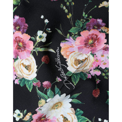 Dolce & Gabbana Black Floral Wool High Waist Wide Leg Pants Dolce & Gabbana