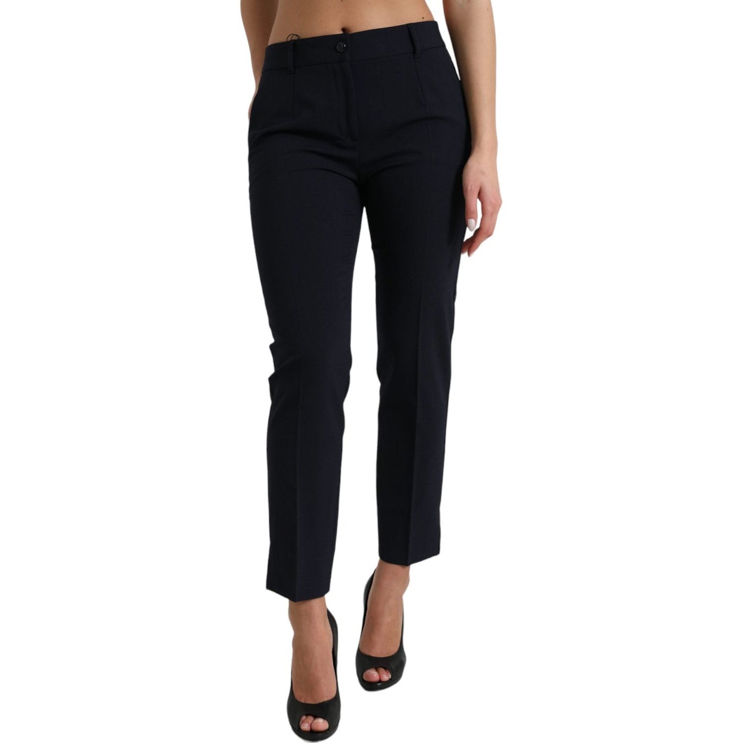 Dolce & Gabbana Blue Mid Waist Tapered Cropped Pants Dolce & Gabbana