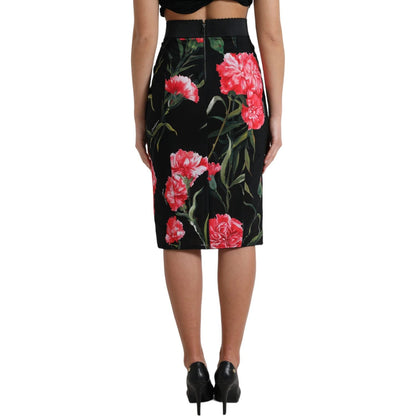 Dolce & Gabbana Black Carnation Pencil Cut Knee Length Skirt Dolce & Gabbana
