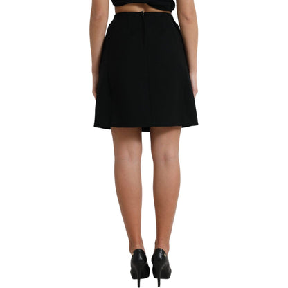 Dolce & Gabbana Black Wool Button High Waist Aline Mini Skirt Dolce & Gabbana