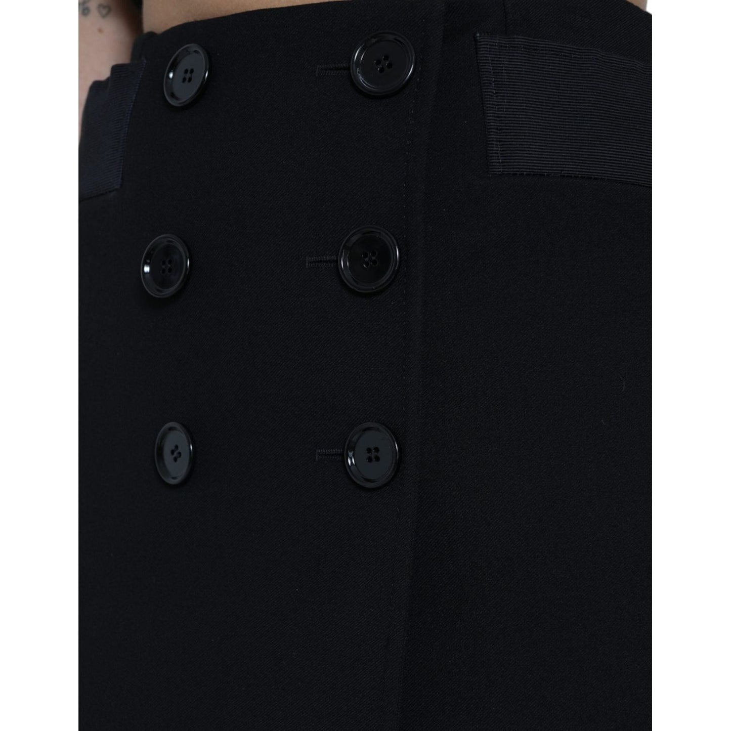 Dolce & Gabbana Black Wool Button High Waist Aline Mini Skirt Dolce & Gabbana