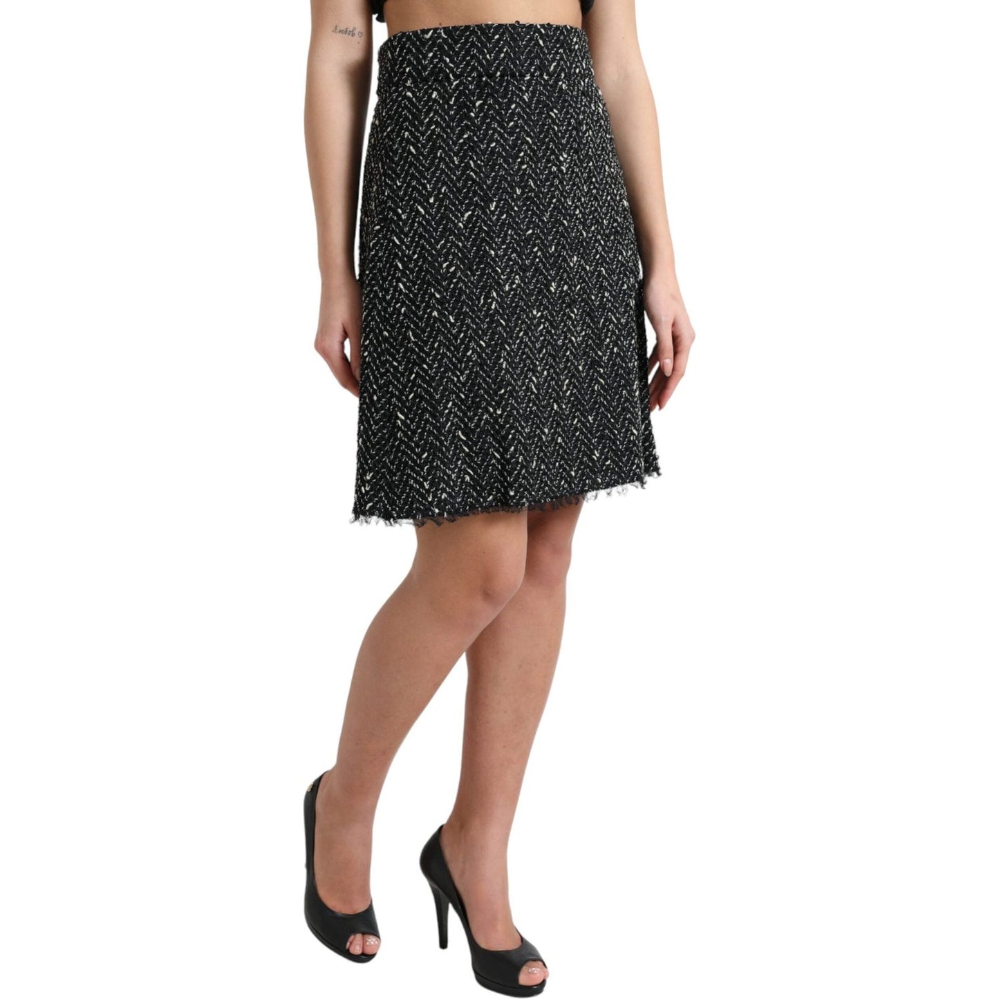 Dolce & Gabbana Black Wool Knit Tweed High Waist Mini Skirt Dolce & Gabbana