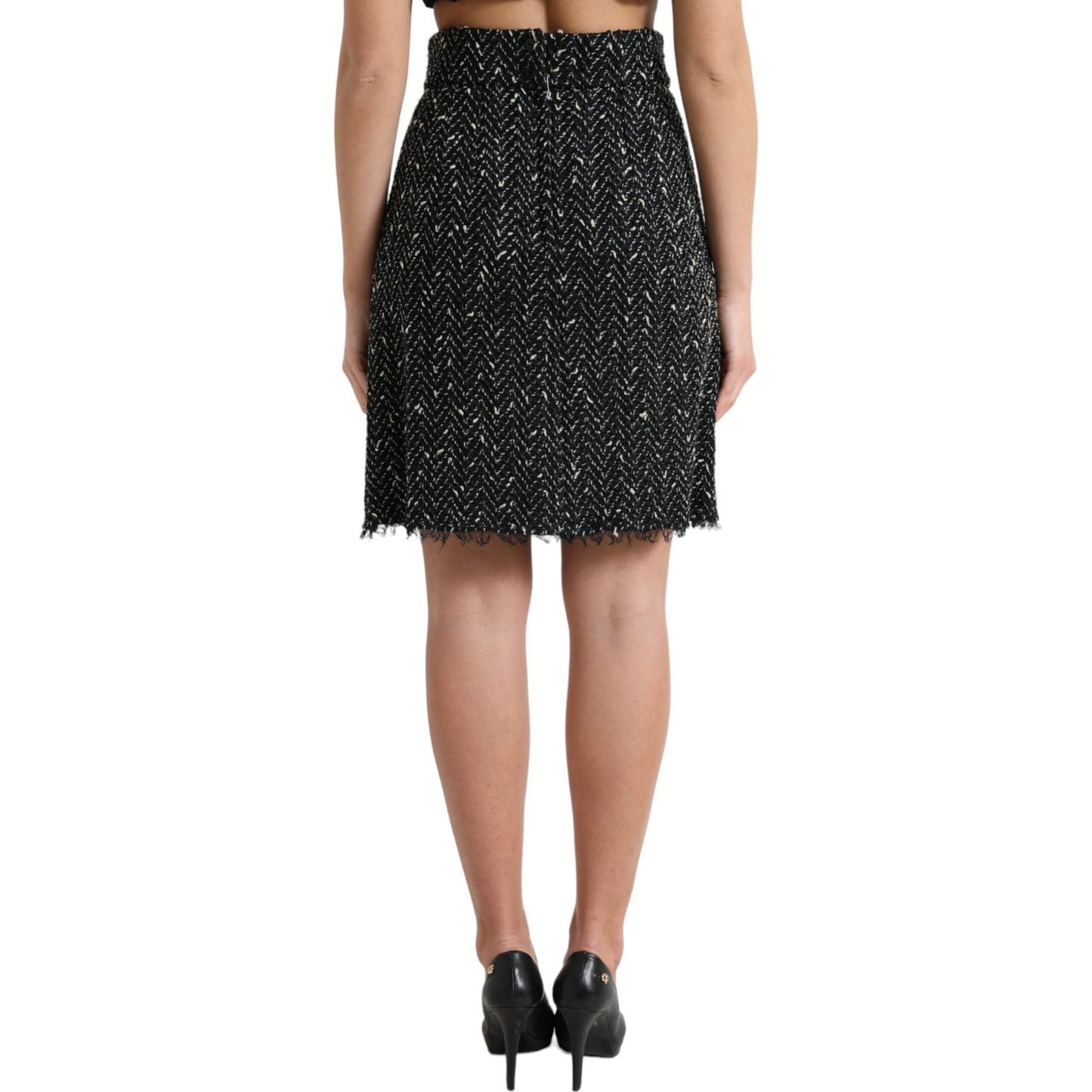 Dolce & Gabbana Black Wool Knit Tweed High Waist Mini Skirt Dolce & Gabbana