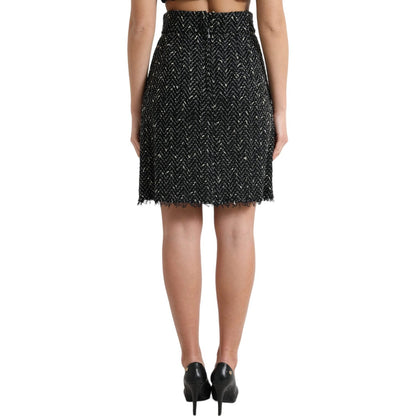 Dolce & Gabbana Black Wool Knit Tweed High Waist Mini Skirt Dolce & Gabbana