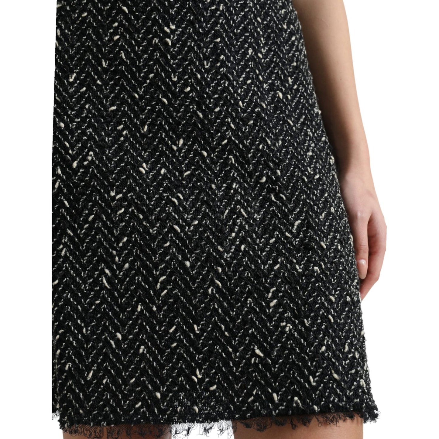 Dolce & Gabbana Black Wool Knit Tweed High Waist Mini Skirt Dolce & Gabbana