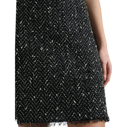 Dolce & Gabbana Black Wool Knit Tweed High Waist Mini Skirt Dolce & Gabbana