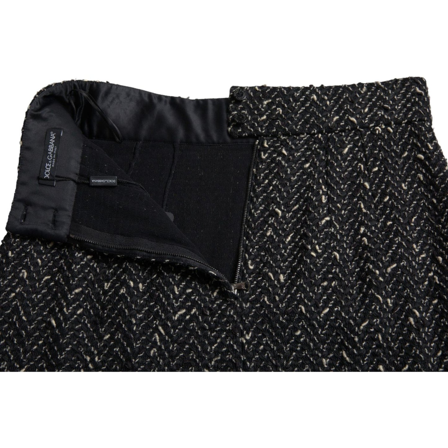 Dolce & Gabbana Black Wool Knit Tweed High Waist Mini Skirt Dolce & Gabbana