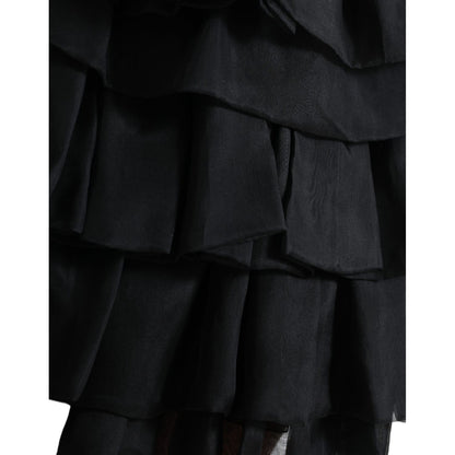 Dolce & Gabbana Black Tiered Aline High Waist Silk Mini Skirt Dolce & Gabbana
