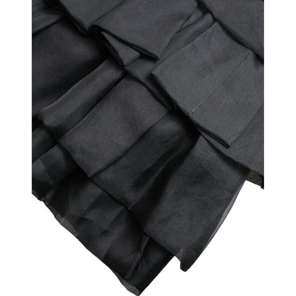 Dolce & Gabbana Black Tiered Aline High Waist Silk Mini Skirt Dolce & Gabbana
