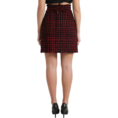 Dolce & Gabbana Black Red Cotton High Waist Tartan Tweed Mini Skirt Dolce & Gabbana
