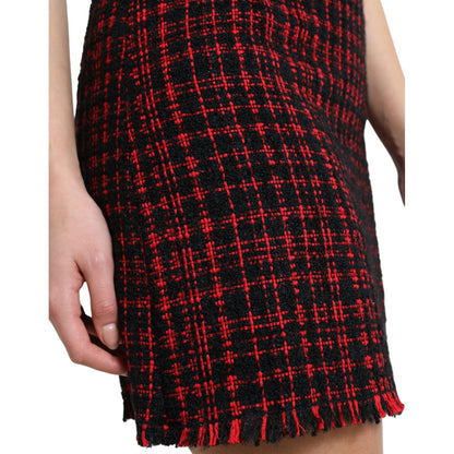 Dolce & Gabbana Black Red Cotton High Waist Tartan Tweed Mini Skirt Dolce & Gabbana