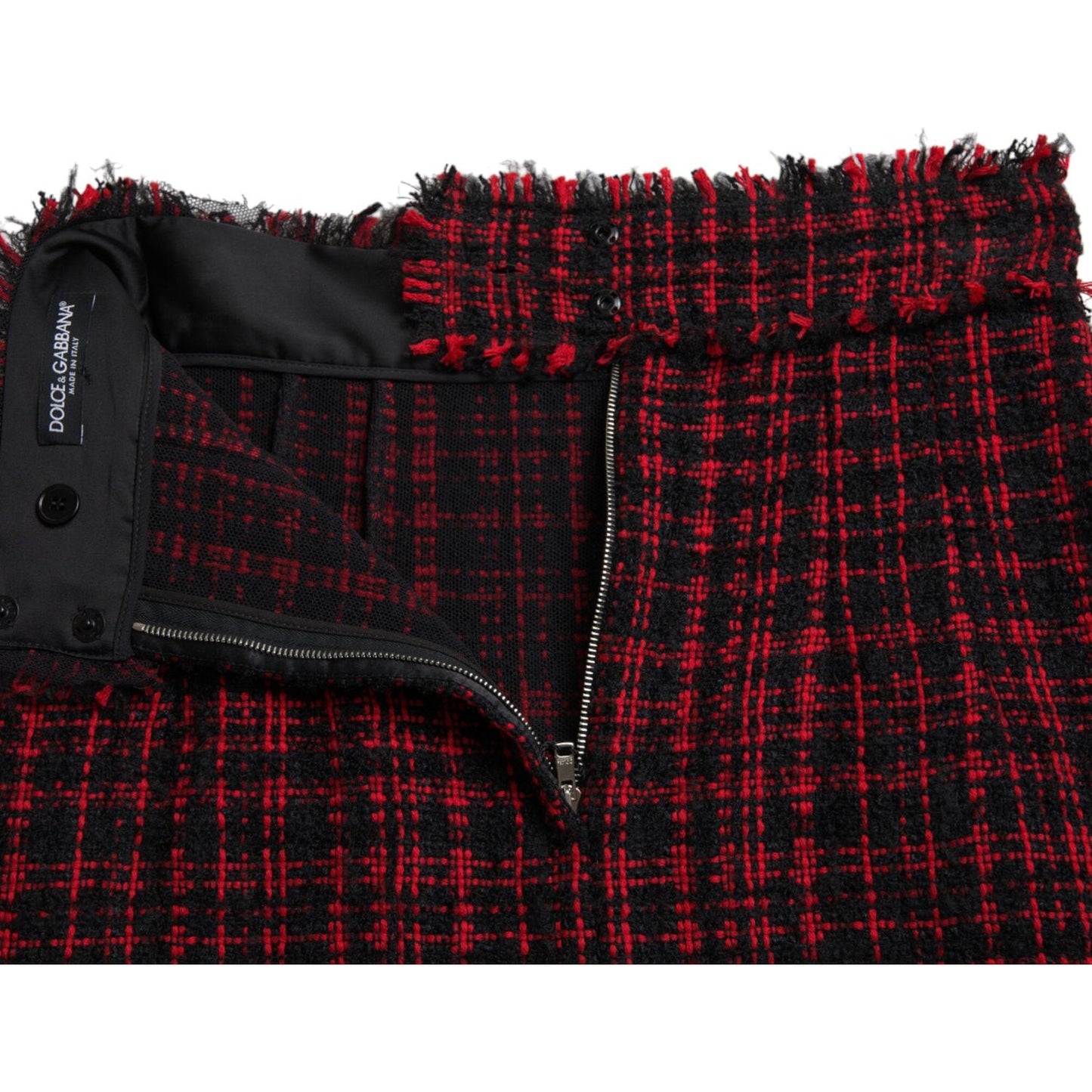 Dolce & Gabbana Black Red Cotton High Waist Tartan Tweed Mini Skirt Dolce & Gabbana