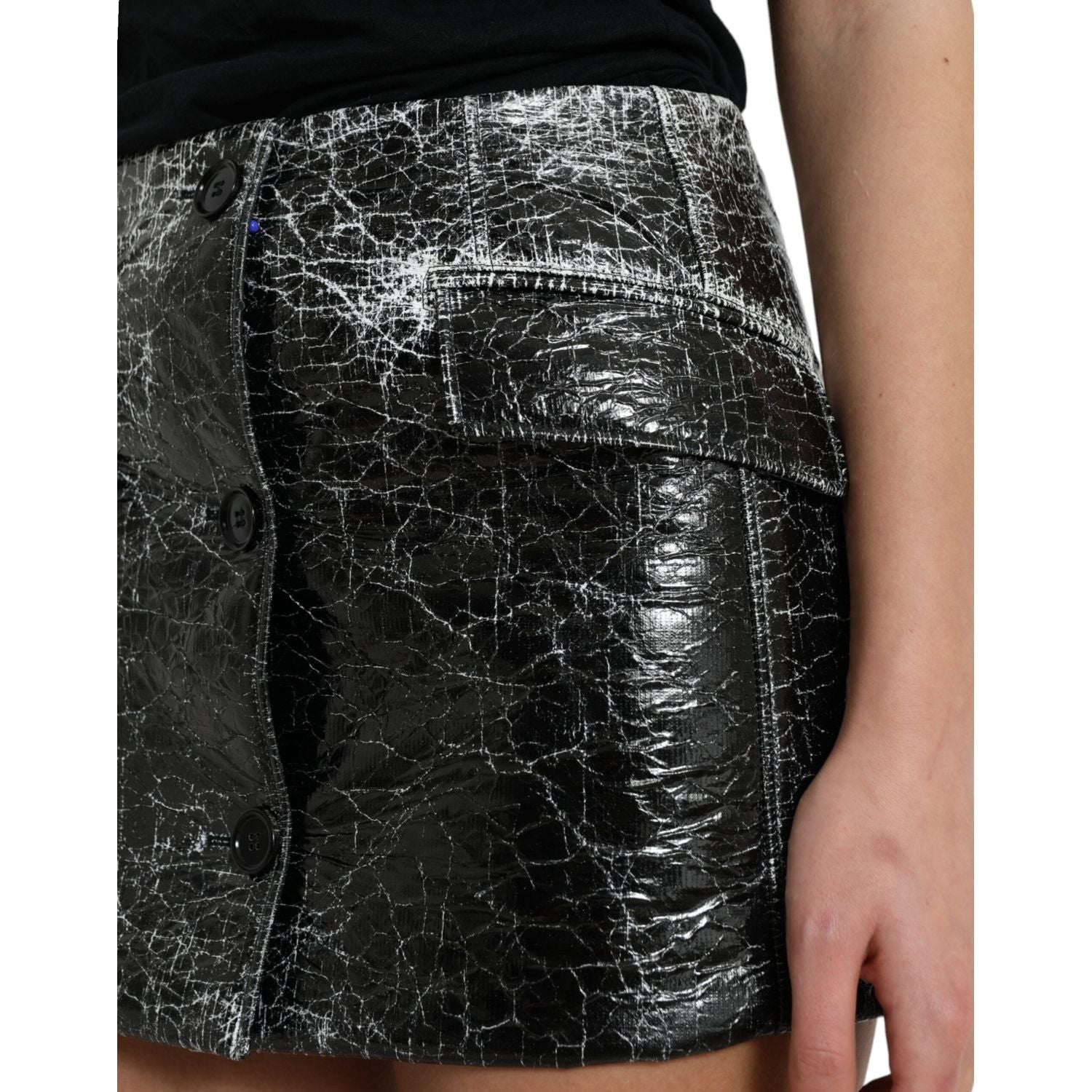 Dolce & Gabbana Black Cotton Blend High Waist Mini Skirt