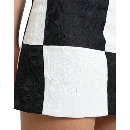 Dolce & Gabbana Black White Floral Brocade High Waist Skirt Dolce & Gabbana