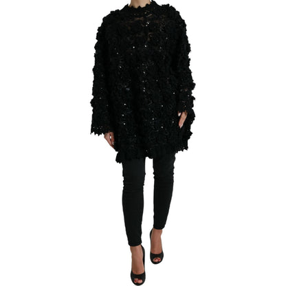 Dolce & Gabbana Black Sequined Embellished Pullover Sweater Dolce & Gabbana