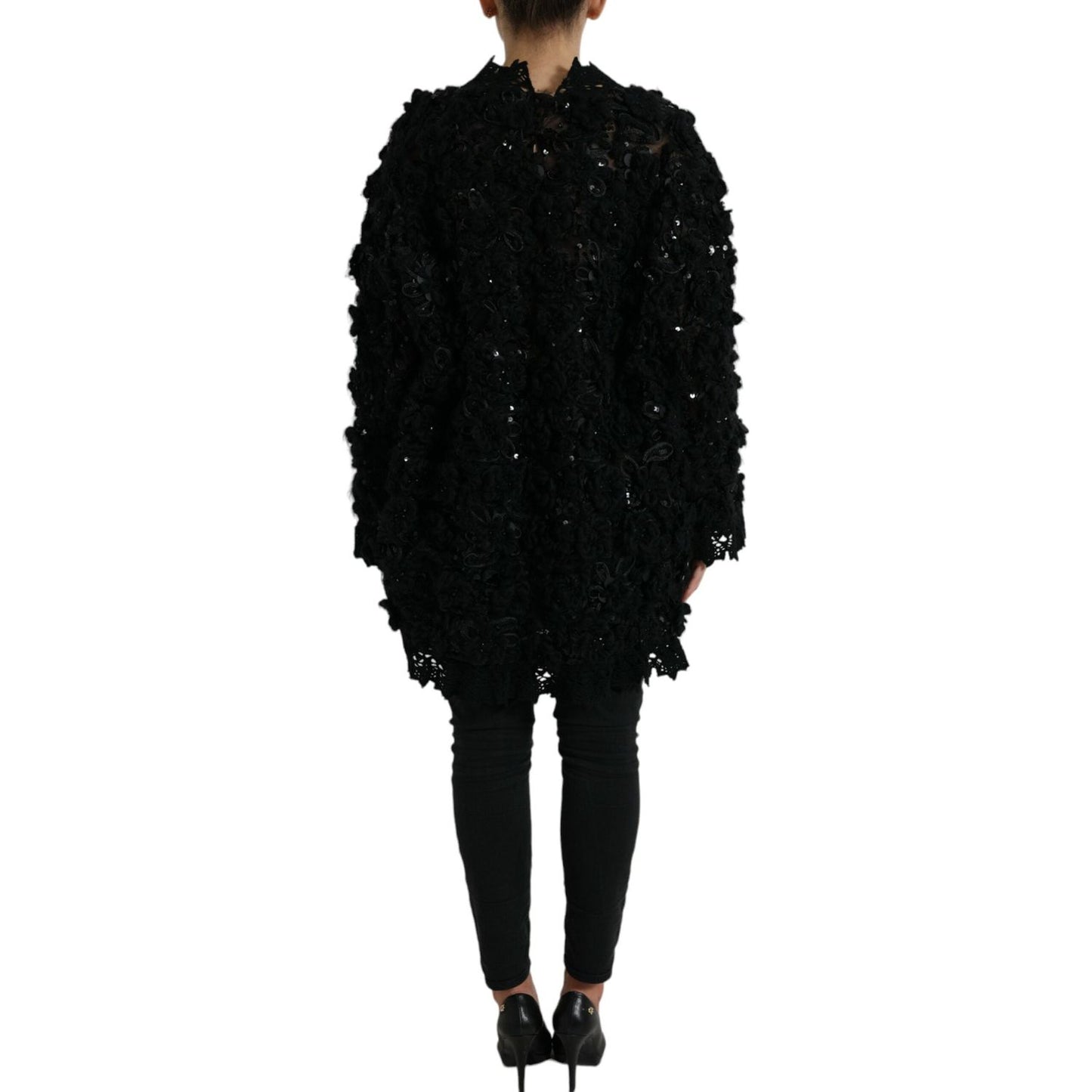 Dolce & Gabbana Black Sequined Embellished Pullover Sweater Dolce & Gabbana