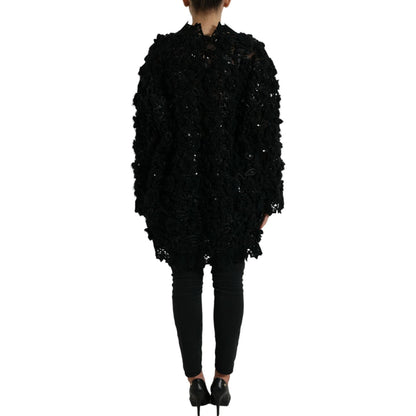 Dolce & Gabbana Black Sequined Embellished Pullover Sweater Dolce & Gabbana